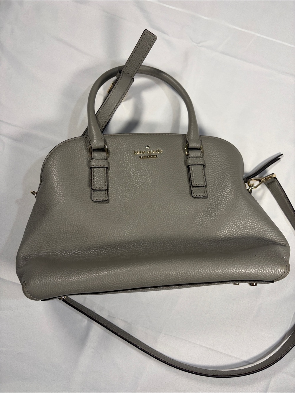 kate spade Pebbled Gray Leather Satchel with Gold Hardware